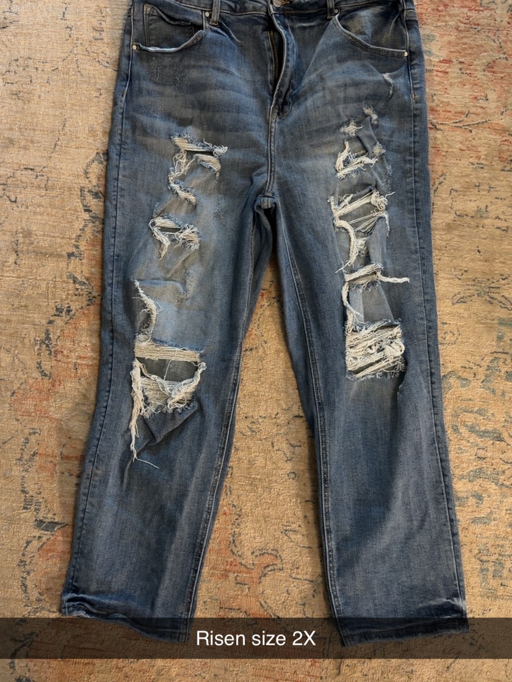 Risen Distressed Boyfriend Jeans in Faded Blue - Women’s 2X